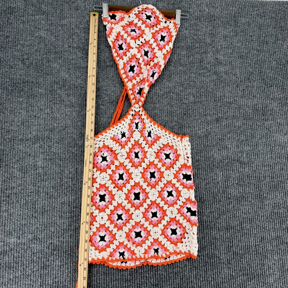 Bershka women's crochet granny square cutout halter dress size Medium festival - Picture 10 of 11
